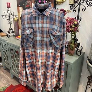 Plaid Men's Shirt in Blue and Orange